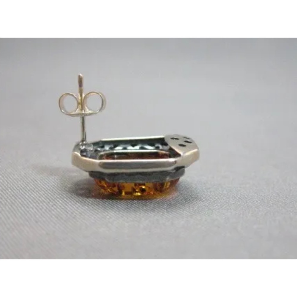 Medium Rectangle Sterling Silver Amber Post Earri… - image 4